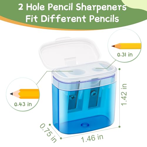 60 Pack Bulk Pencil Sharpeners, Double Hole Manual, with Lid, Small | Handheld Pencil Sharpeners, Multicolor Manual with Lid, for Classroom School Supplies - size: 60 Pcs