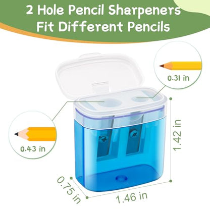60 Pack Bulk Pencil Sharpeners, Double Hole Manual, with Lid, Small | Handheld Pencil Sharpeners, Multicolor Manual with Lid, for Classroom School Supplies - size: 60 Pcs