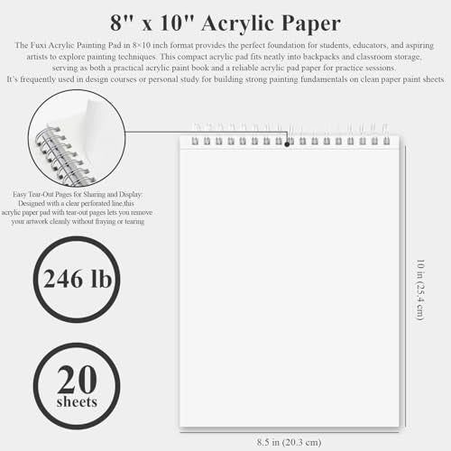 Fuxi 8x10 Sketchbook for Acrylic Paint, 246 lb/ 400gsm Thick Paper for Painting, 20 Sheets(40page) Paint Paper for Acrylic Painting, Drawing & Art Supplies. - color: White, size: 10" x 8" (Pack of 1)