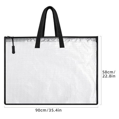 Klmnop 2 Pcs Large Clear Art Portfolio Bags, 22 x 35 Inch WaterproofArt Portfolio Case with Handle and Zipper, Portfolio Folder for Artwork(White)