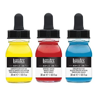 Liquitex Professional Acrylic Ink, 1-oz (30ml), Essential Color Set, Set of 3 | Ultra Fluid Acrylic, Highly Pigmented, Dye-Free, Non-Fading, Satin Finish, Permanent When Dry, Lightfast - color: Essential - Set of 3