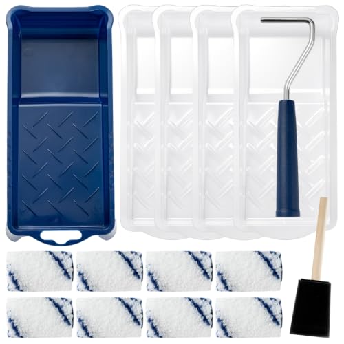 2 Inch Small Paint Roller Kit, 3/8” Nap, 15 Pack | Microfiber Paint Roller Covers, Paint Tray with Liner, Foam Brush, for small spaces, Windows, Cabinets, Walls and touch-ups