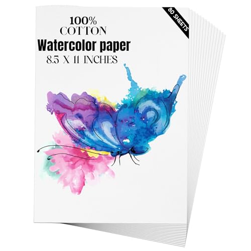 Watercolor Paper 8.5x11 inches 80 Sheets,Heavyweight Artist Paper 140lb/300GSM Cold Press Natural Cotton Paper for Students Artists Watercolor Drawing - size: 8.5X11