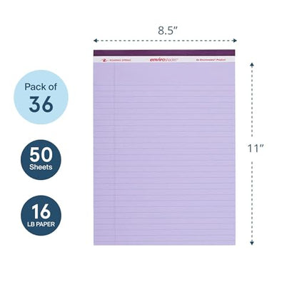Roaring Spring Enviroshades Recycled Orchid Legal Pads, Case of 72 Pads, 8.5" x 11" 50 sheets of Legal ruled 15# Recycled Purple Paper Per Pad, Proudly made in USA!, Micro-Perforated - color: Orchid, style: 36 Pack