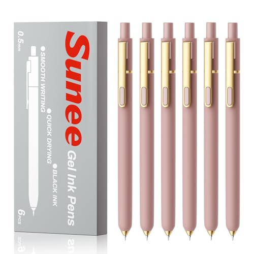 SUNEE Gel Pens, 6 Pack 0.5mm Pens Fine Point Smooth Writing Pens with Quick-Dry Black Ink, Cute Aesthetic School Office Note-Taking Pens for Journaling - Pink - color: Pink, style: 6 Pack
