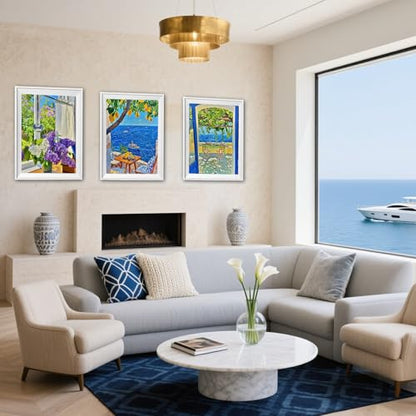 DOTZSO 6PCS Seaside Diamond Painting Art Kits for Adults Beginner 12x16 in | 5D Full Drill Resin, Landscape Pattern, Fits All Ages, Leisure Craft, Stress Relief, Wall/Shelf Display, All-Occasion Gift - color: AAB1 Seaside