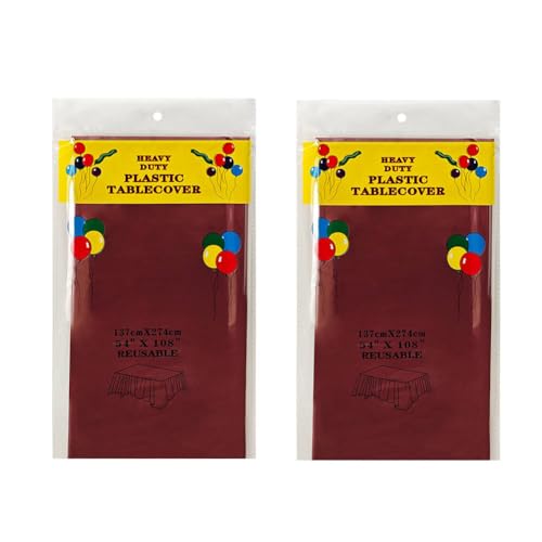 2 Pack Christmas Plastic Tablecloths Disposable Plastic Table Covers Cloths BBQ Picnic Birthday Wedding Oil-Proof Waterproof Table Cloth Light Weight Thin Wine Cover 54 x 108 in - color: Wine