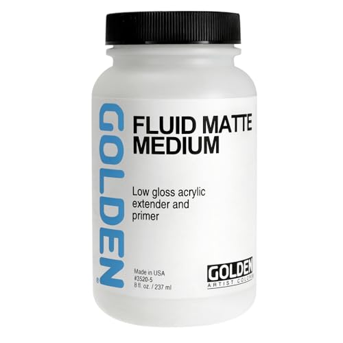 GOLDEN Fluid Matte Medium, 8 fl. oz. Bottle | Artist grade matte liquid medium; extends colors, reduces gloss; wax-like finish. Semi-Transparent