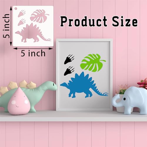 80 Pcs 5 x 5 Inch Stencils for Painting on Wood, Reusable Dinosaur Animal Mountain Plastic Stencils DIY Craft Paint Template Set for Wall Card Rock Home Decor - style: Dinosaur