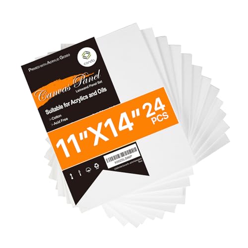 CONDA Canvas Boards for Painting,100% Cotton Canvas Panels, White Blank Canvases, Primed, Acid-Free, Artist Quality for Acrylic, Pouring Watercolor & Oil Painting 11 x 14 inch, 24 Pack - size: 11" x 14"