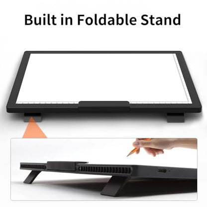 HIUKCOLED Rechargeable A4 Light Pad, Battery Powered Light Board with Carry Bag, Built-in Top Clip＆Stand, Stepless Dimmable＆6-Level Brightness Adjustable, Wireless LED Tracing Box for Weeing Vinyl - style: A4 Clip with Bag
