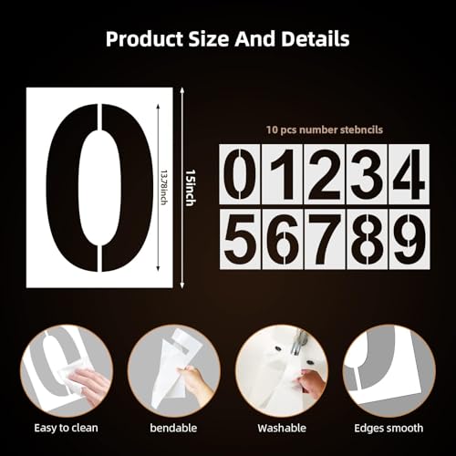 15 Inch Large Number Stencils - Reusable Plastic Digital Stencils for Cake, Address, Painting - size: 15 Inch