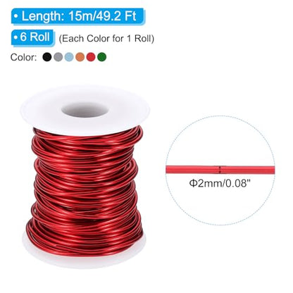 PATIKIL 12 Gauge 2 mm Aluminum Craft Wire, 49.2 Ft Metal Wire 6 Roll Armature Bendable Wire for Jewelry Making Metal Wrap DIY, Green/Black/Rose Gold/Red/Blue/Silver - color: Green/Black/Rose Gold/Red/Blue/Silver, size: 12 Gauge