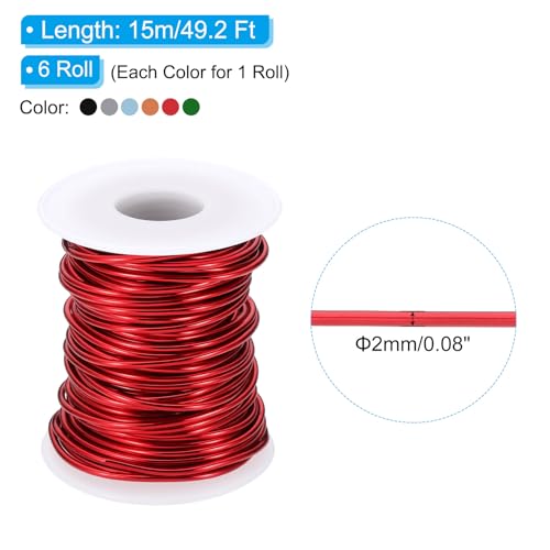 PATIKIL 12 Gauge 2 mm Aluminum Craft Wire, 49.2 Ft Metal Wire 6 Roll Armature Bendable Wire for Jewelry Making Metal Wrap DIY, Green/Black/Rose Gold/Red/Blue/Silver - color: Green/Black/Rose Gold/Red/Blue/Silver, size: 12 Gauge