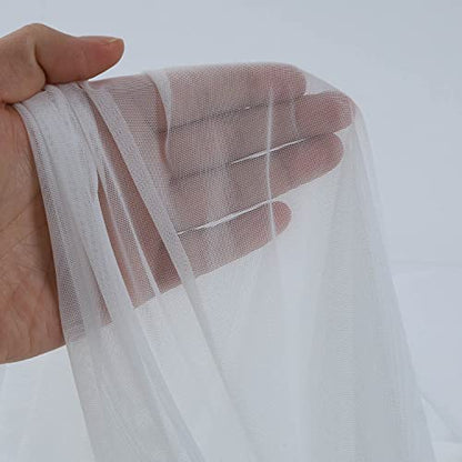Superfine 4-Way Stretch Net Fabric Nylon Spandex Power Mesh, Pre-Cut 5 Yards Long 60" Wide, Lightweight Sheer (Off White) - color: Off White