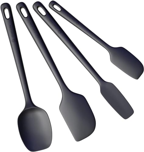 ChefAide 4 Pieces Silicone Spatula Set, Food Grade Rubber Spatula, Upgrade Strong Handle with Ergonomic Grip, Heat Resistant Up to 600°F for Nonstick Cookware, Cooking Baking Mixing, Black (SP4) - color: Black, size: 4 pieces