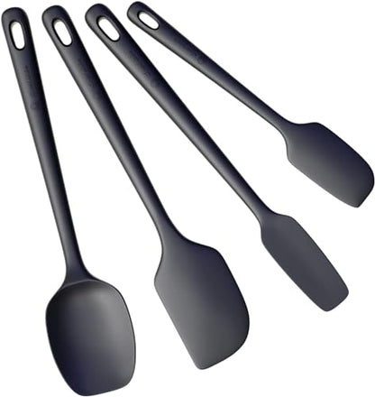 ChefAide 4 Pieces Silicone Spatula Set, Food Grade Rubber Spatula, Upgrade Strong Handle with Ergonomic Grip, Heat Resistant Up to 600°F for Nonstick Cookware, Cooking Baking Mixing, Black (SP4) - color: Black, size: 4 pieces