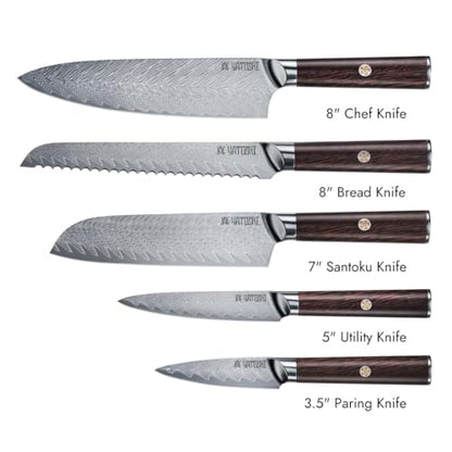 Magnetic Kitchen Knife Block Set - Japanese 67 Layer High-Grade VG-10 Steel Knives, Sharp, G10 Handle Professional Kitchen Knife Set - Damascus (6 pieces), Brown Pakkawood Handles - color: Brown, size: 6-Piece