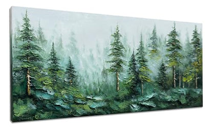 Alenoss Hand Painted 3D Abstract Oil Painting, Green Forest Wall Art | Landscape Textured Canvas Wall Art For Living Room Bedroom - color: AL-B101