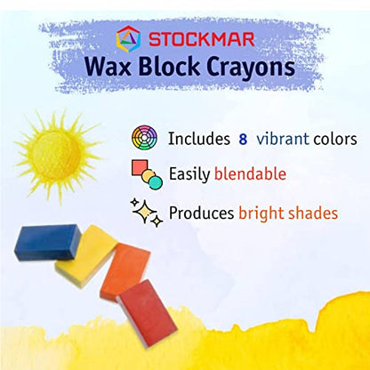 Stockmar Beeswax Block Crayons, Set of 8 - Non Toxic, Safe, Natural Jumbo Crayons For Kids & Adults - Waldorf Homeschool -Waldorf Art Supplies - In Storage Tin Case, Made in Germany