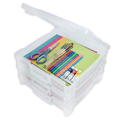ArtBin 6913ZZ 12" x 12" Portable Art & Craft Organizer with Handle 3-Pack, [3] Plastic Storage Cases, Clear - size: 12" x 12" - 3-Pack