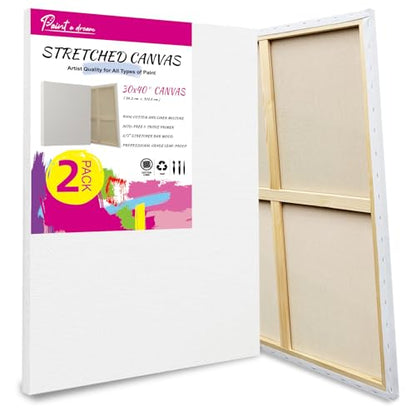 Stretched Canvas for Painting, 2Pack 30X40 Large Canvas for Painting, (400GSM) Triple Primed 2/3" Profile Cotton Professional Artist Quality Blank Canvas,Ready to Paint, Art Supplies for Acrylic, Oil - size: 2pk-30x40 inch