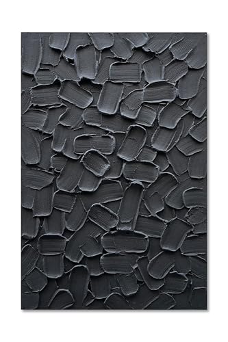 NANKAI Art Hand Painted Pure Black Modern Minimalist Oil Painting 36x24 inch Vertical Thick Texture Wall Art Home Office Corridor Wall Decorative Art - color: Nkhb309