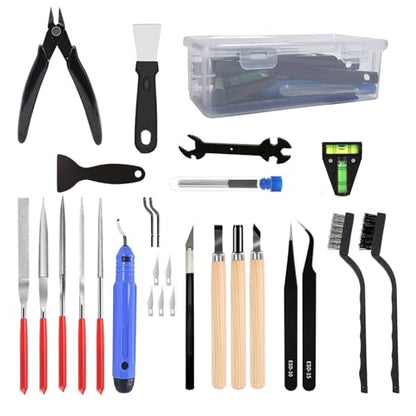3D Printer Tool Kit, 32Pcs 3D Printing Deburring Tool, Craft Knife,Hand File,Carving Knife,Spirit Level,Cutting and Cleaning Set Box 3D Printer Accessories for Printing - color: 3D Printer Tool Kit Box-2