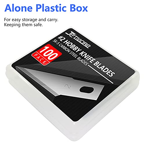 JETMORE 100 Pack Exacto Knife Blades #2, Craft Knife Blades for Art | Wide SK5 edges suit carving and shaping, hobby knife blades #2 fit common handles, with hobby blades stored in a case - size: #2