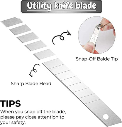 Gebildet 5pcs Professional Cutter - 9mm Snap Off Blades / 60 Degree Foil/Utility/Graphic Knife Set - Ideal for Foils, Wallpaper, Crafts, Cartons - color: Grey