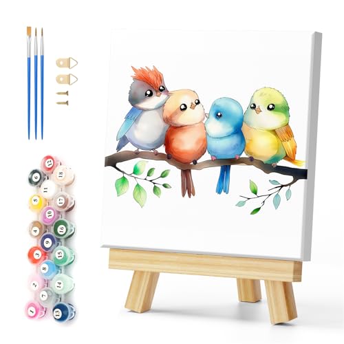 Natuyalo Paint by Numbers Kit with Framed - Birds Family Paint by Numbers for Adults Beginner Animal DIY Acrylic Painting by Numbers Kit Colorful Paintworks Artwork, 12x12 Inch - color: Color-07