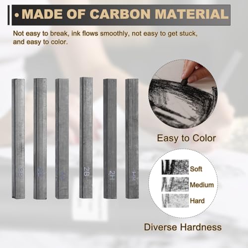MECCANIXITY Compressed Charcoal Sticks, 2H Grade Square Vine Charcoal Sticks Set Art Supplies for Painting Drawing Sketching Shading Artists Beginners(Pack of 6) - style: 2H