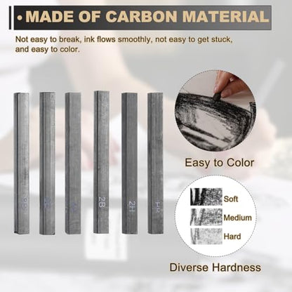 MECCANIXITY Compressed Charcoal Sticks, 6B Grade Square Vine Charcoal Sticks Set Art Supplies for Painting Drawing Sketching Shading Artists Beginners(Pack of 6) - style: 6B