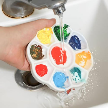 9 Well Porcelain Ceramic Watercolor Paint Palette, 5.3 Inch Flower Design Mixing Tray for Arts Crafts, Gouache, Acrylic Paints, Jewelry Organizer