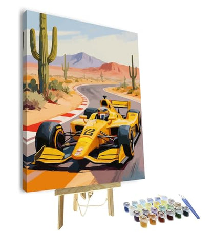 TUMOVO Adult Paint by Number Kits for Beginner, Paint by Numbers Kit for Adults - Racing Car Speeding on Desert Highway Adventure Landscape, DIY Art Craft for Home & Office, 16x20 Inch(Framed) - color: Racing Car(Framed)