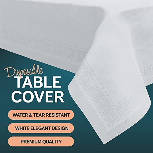 HOUZZKINGZ USA Paper Tablecloths for Rectangle Tables | 54” X 108” – 12 Pack | White Paper Disposable Tablecloth | 3-Ply Premium Paper & Plastic Table Cloths for Parties Disposable - size: 12 Pack