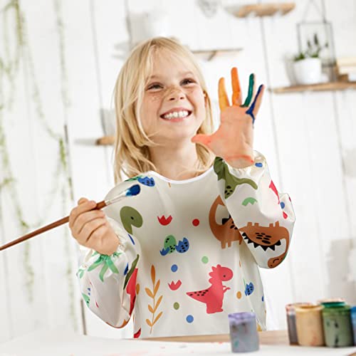 CUBACO Kids Painting Apron, 2pcs Waterproof Art Smocks For Child 3-8 Years, Kids Smocks for Painting Aprons with Long Sleeve - color: Dinosaur