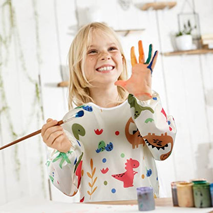 CUBACO Kids Painting Apron, 2pcs Waterproof Art Smocks For Child 3-8 Years, Kids Smocks for Painting Aprons with Long Sleeve - color: Dinosaur
