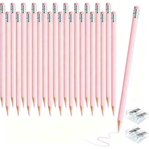 24PCS Macaron Pink Colored Pencils with Eraser Pre Sharpened Pencil 2 HB - Ideal for Checking, Grading, Tests & Office/School Supplies - color: cutepink