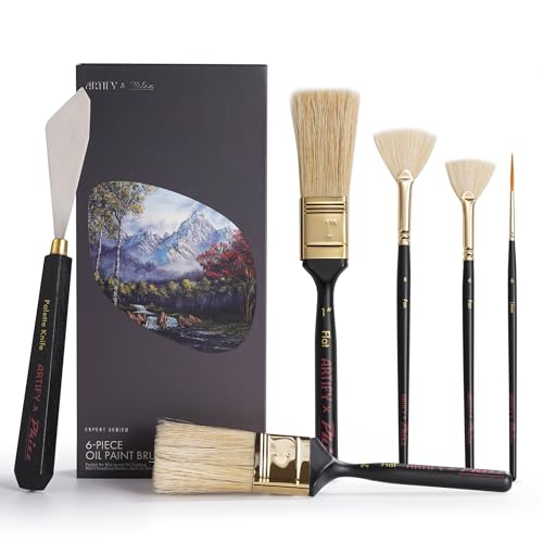 Artify Artist Paint Brush Set endorsed by Painter Phizz, 6-Piece Wet-on-Wet Oil Paint Brush Set with 5 Brushes and 1 Palette Knife for Artists, Landscapes, and Portraits