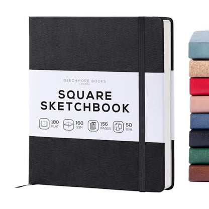 Beechmore Books 8x8 Square Mixed Media Sketchbook 160 GSM/98lb, Gift Box - color: Charcoal Black, size: Square - 8" x 8"