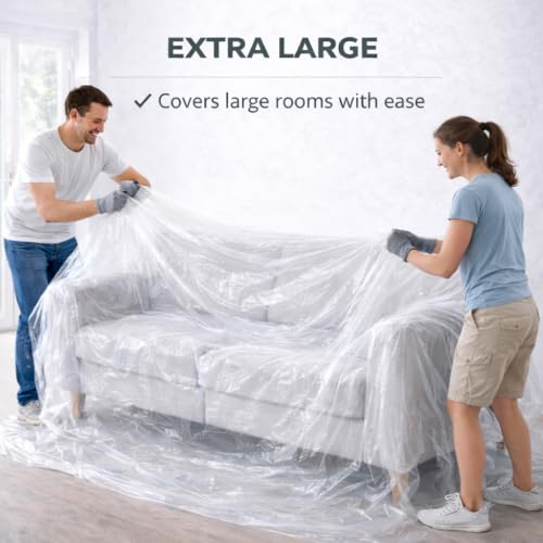 Plastic Drop Cloths for Painting 12 x 9 ft [6 Pack] – Waterproof Paint Drop Cloth, Plastic Sheets Floor Cover, Disposable Tarp for Furniture Protection, Remodeling and Moving - size: 6 Pack - 9x12