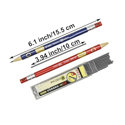 Maydahui 12Pcs 2.0mm Red Blue Mechanical Pencils with 20Pcs 2B Refills | Hexagonal Automatic Wood-like Pencil Built-in Sharpener for Artist Drawing Sketching Drafting Homework Practise
