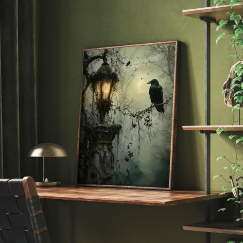 Ausanrl Gothic Framed Paint by Numbers Wooden Easel - Paint by Numbers Kit for Adults, Halloween Adult Paint by Number Kits on Canvas Framed, Gifts and Home Wall Decor 12x16inch - color: Gothic Crow