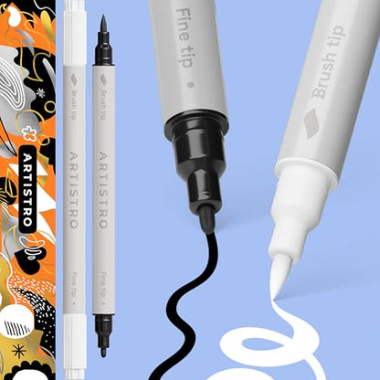 ARTISTRO White & Black Dual-Tip Acrylic Paint Pens - Set of 2 - color: Black&White