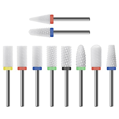 Ceramic Nail Drill Bit 10Pcs-3/32 Nail Drill Bits for Acrylic Nails,Professional Electric Nail Drill for Crystal Nail Extension Nail Removal,The Short Handle Does Not Shake. - size: Combo 06