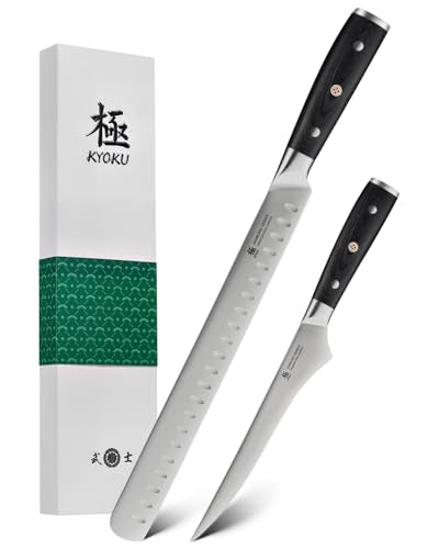 KYOKU 2pc Kitchen Knife Set - Japanese Steel Boning & Slicing Knife Set | 56-58 Hrc German 1.4116 Steel Full Tang Blades, Pakkawood Handles, Meat Fruit Vegetable Prep Carving Set With Sheaths - style: Boning Slicing 2pcs