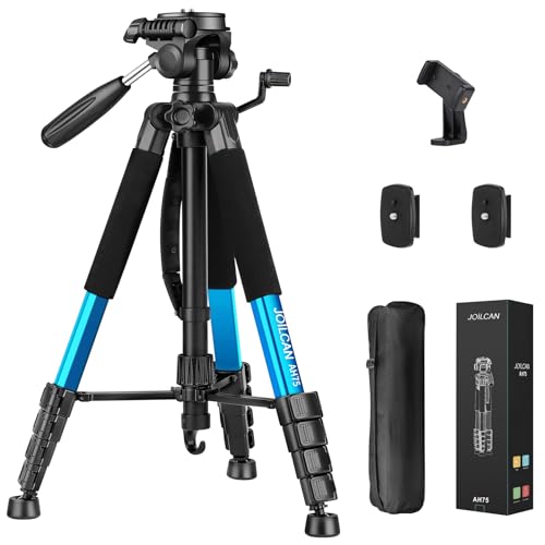 JOILCAN Tripod Camera Tripod, 74" Tripod for Camera Cell Phone | with Phone Holder for Video Recording, Heavy Duty and Tall, Travel Tripod Compatible with DSLR Canon iPhone, Max Load 15 LB - color: Blue, size: 74"