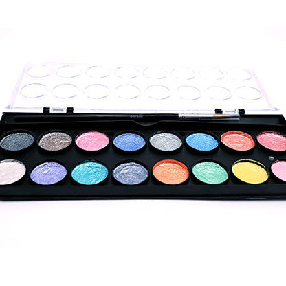 Mont Marte Metallic Watercolor Set, Pearl Paint, 17 Piece, 16 Vibrant Colors, 1 Paint Brush