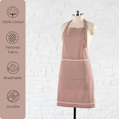FINGERCRAFT Apron, Dual Pocket, Adjustable Tie, Multipurpose Washable Bib Apron for Home, Kitchen, Chef and Professionals - color: Pink